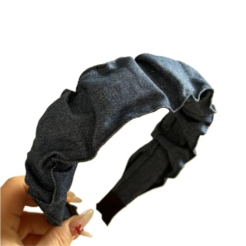 Damen Stoff Haarreif Headband Denim Plissee Stoff Stirnband Retro Breite Version Stirnband FüR Verschiedene Haar- Und Kleidungsfarben(Color1) von VCSZYAFX