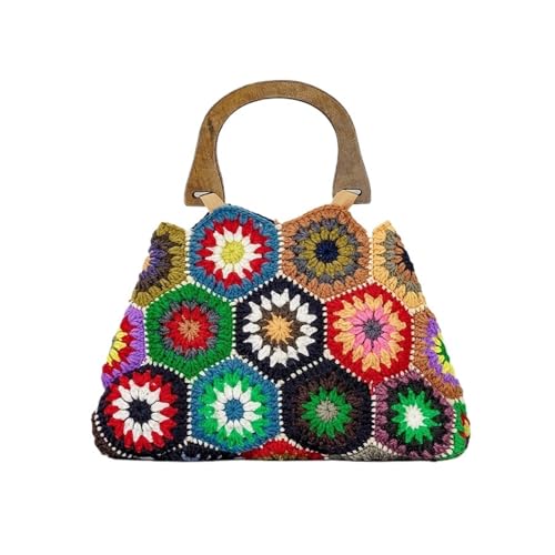 Fashion Square Klassische handgemachte Blume Häkeln Weben bunte Schulter Tragetaschen von VCSZYAFX