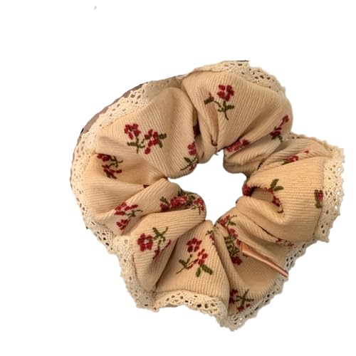 Florale Spitze Retro Blume Scrunchie Frauen Mädchen Elastische Haargummibänder Zubehör Krawatte Haarring Seil Kopfschmuck Kopfbedeckung(Beige) von VCSZYAFX