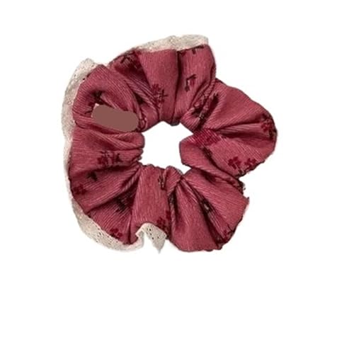 Florale Spitze Retro Blume Scrunchie Frauen Mädchen Elastische Haargummibänder Zubehör Krawatte Haarring Seil Kopfschmuck Kopfbedeckung(Rose red) von VCSZYAFX