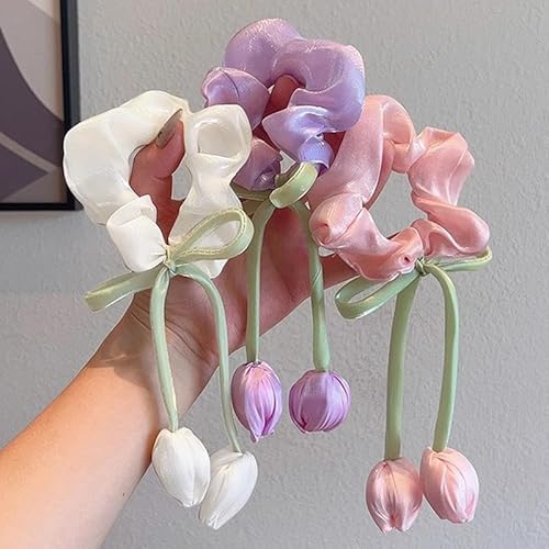 Frauen Mädchen süße Haarbänder Spitzenrand Mesh/Schleifen Bänder Haar Tulpe Stirnband Band Lolita Pferdeschwanzhalter(3Pcs Mix) von VCSZYAFX