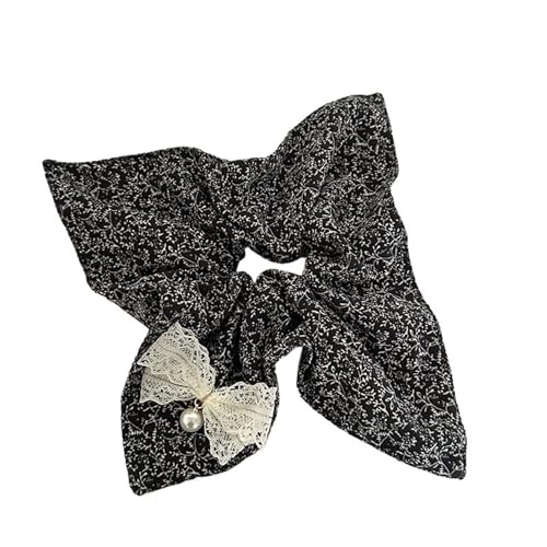 Perlenspitze Schleife Floral Square Scrunchies Frauen Kopf Blume Rückseite des Kopfes Ponytai Haarseil Sanfte Haarkrawatte(Black) von VCSZYAFX