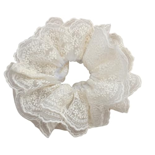 Scrunchies Elastische Haarbänder Zubehör for Frauen Mädchen Krawatte Gummi Beliebte Vintage Fascinator Erwachsene(Beige lace scrunchie) von VCSZYAFX