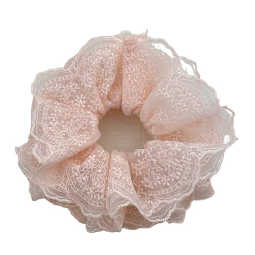 Scrunchies Elastische Haarbänder Zubehör for Frauen Mädchen Krawatte Gummi Beliebte Vintage Fascinator Erwachsene(Pink lace scrunchie) von VCSZYAFX