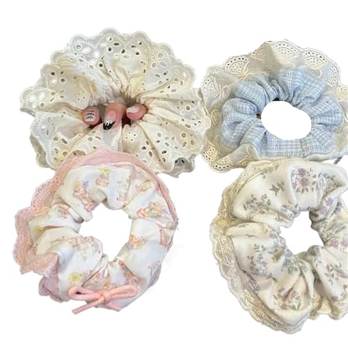 Stoffspitze Haarseil for Frauen Hoher Pferdeschwanz Haargummis Süßes Mädchen Keine Beschädigung Haarring Scrunchie(Color 4pcs) von VCSZYAFX