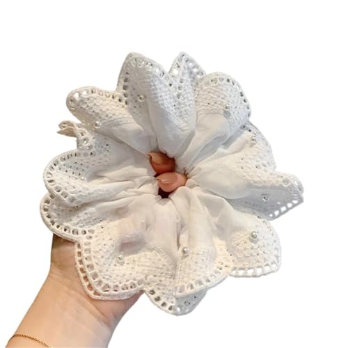 Süße Perlenspitze Blumen Haargummis Haargummi Niedriger Pferdeschwanz Gummiband Dutt Haarseil Damen Kopf Blume Haarschmuck(Beige) von VCSZYAFX