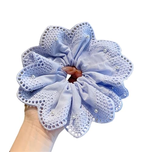 Süße Perlenspitze Blumen Haargummis Haargummi Niedriger Pferdeschwanz Gummiband Dutt Haarseil Damen Kopf Blume Haarschmuck(Blue) von VCSZYAFX