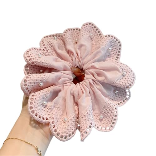 Süße Perlenspitze Blumen Haargummis Haargummi Niedriger Pferdeschwanz Gummiband Dutt Haarseil Damen Kopf Blume Haarschmuck(Pink) von VCSZYAFX