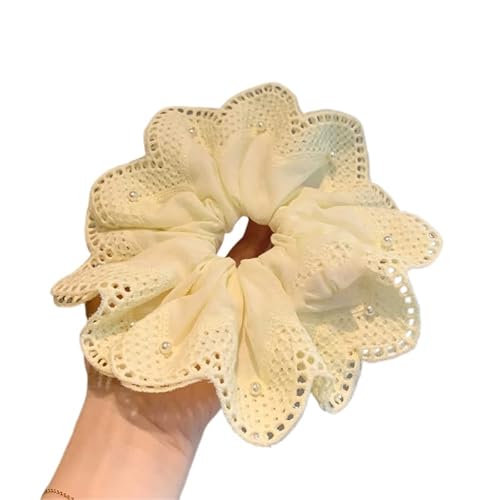 Süße Perlenspitze Blumen Haargummis Haargummi Niedriger Pferdeschwanz Gummiband Dutt Haarseil Damen Kopf Blume Haarschmuck(Yellow) von VCSZYAFX