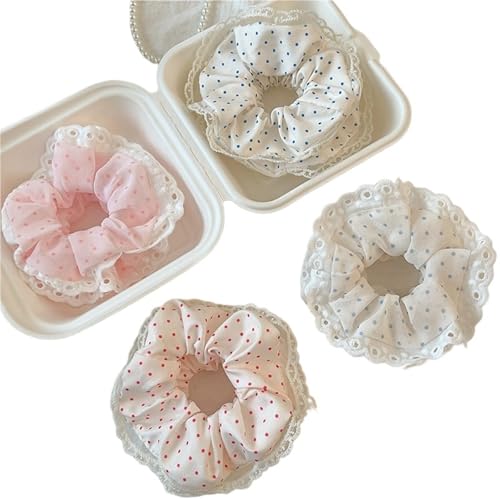 Süße Spitze Polka Dot Dickdarm Haarband High Sense Mädchen Herz Seil Gebunden Ball Kopf Gummiband Haar Zubehör(4pcs color) von VCSZYAFX