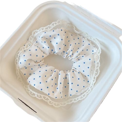 Süße Spitze Polka Dot Dickdarm Haarband High Sense Mädchen Herz Seil Gebunden Ball Kopf Gummiband Haar Zubehör(Fabric blue) von VCSZYAFX