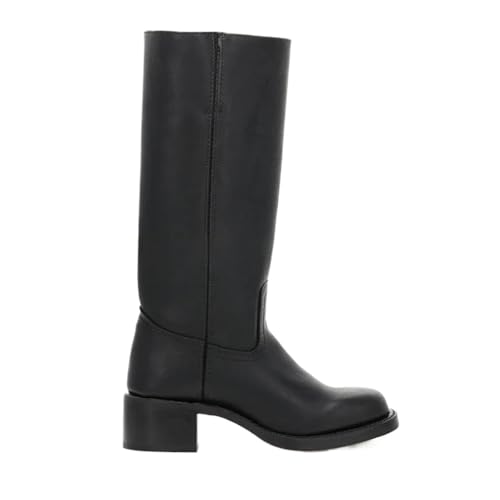 VCSZYAFX 40-46 Große Größe Retro Damenschuhe Quadratischer Absatz Runde Zehen Kniehohe Stiefel Damen Breite Röhre Solide Cowboy(Black,39) von VCSZYAFX