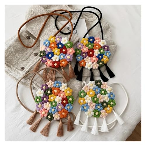 VCSZYAFX Blume DIY gestrickte Tasche Frauen Baumwolle Daisy Schulter Messenger Perle Kette häkeln Taschen(Brown) von VCSZYAFX