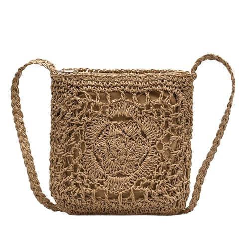 VCSZYAFX Damen Blumenstroh Große Kapazität Häkeltasche Hohlwebtasche(Brown) von VCSZYAFX