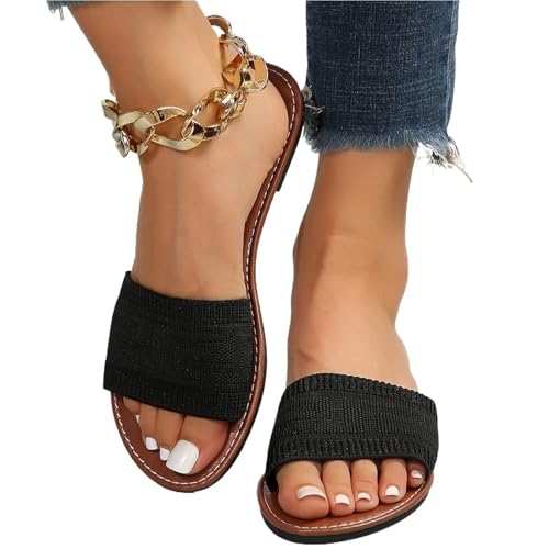VCSZYAFX Damen Hausschuhe Flache Sandalen Offene Spitze Rutschfeste Outdoor Strand Slides Damen(Black,43) von VCSZYAFX