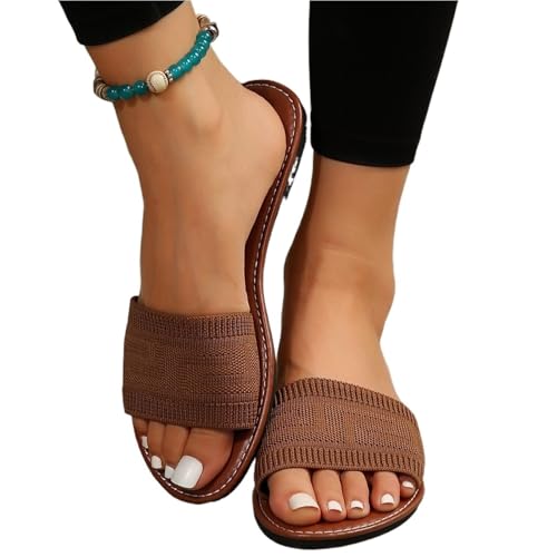 VCSZYAFX Damen Hausschuhe Flache Sandalen Offene Spitze Rutschfeste Outdoor Strand Slides Damen(Brown,37) von VCSZYAFX