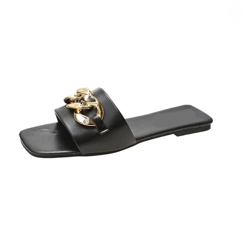 VCSZYAFX Damen Hausschuhe Flache Slide Sandalen Strand Offene Zehen Lässige(Black,41) von VCSZYAFX