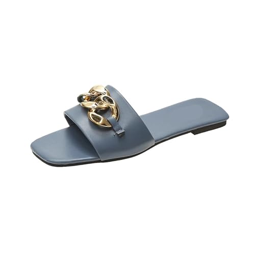 VCSZYAFX Damen Hausschuhe Flache Slide Sandalen Strand Offene Zehen Lässige(Blue,35) von VCSZYAFX