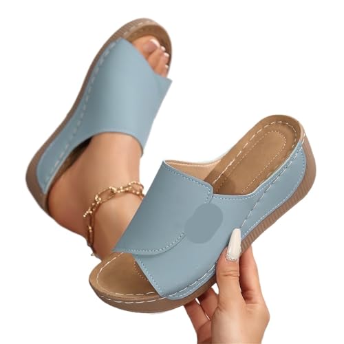 VCSZYAFX Damen Hausschuhe Offene Spitze Atmungsaktive Damenschuhe Slides Damen(Blue 2,40) von VCSZYAFX