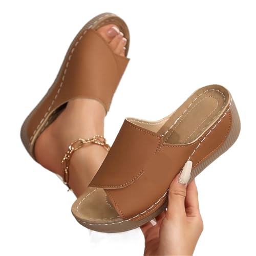 VCSZYAFX Damen Hausschuhe Offene Spitze Atmungsaktive Damenschuhe Slides Damen(Brown,37) von VCSZYAFX
