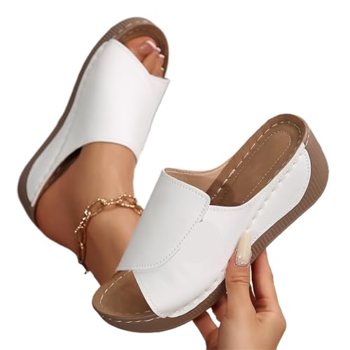 VCSZYAFX Damen Hausschuhe Offene Spitze Atmungsaktive Damenschuhe Slides Damen(WHITE,38) von VCSZYAFX