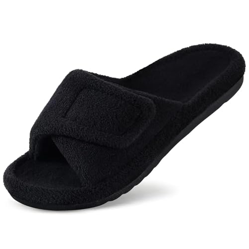 VCSZYAFX Damen Hausschuhe Offene Zehenpartie Indoor Slide Gemütliche Flauschige(Black,41) von VCSZYAFX