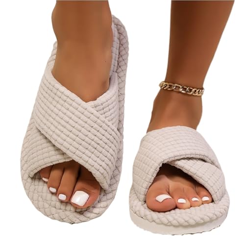 VCSZYAFX Damen Hausschuhe Outdoor Indoor Slides Offene Zehen Pantoffeln(Beige,40-41) von VCSZYAFX