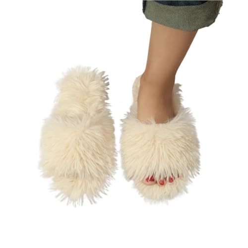 VCSZYAFX Damen Hausschuhe Plüsch Anti Slip Warm Sandalen(Beige,40-41) von VCSZYAFX