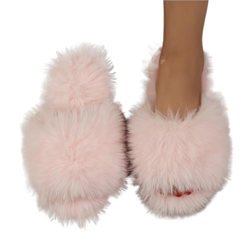 VCSZYAFX Damen Hausschuhe Plüsch Anti Slip Warm Sandalen(Pink,40-41) von VCSZYAFX