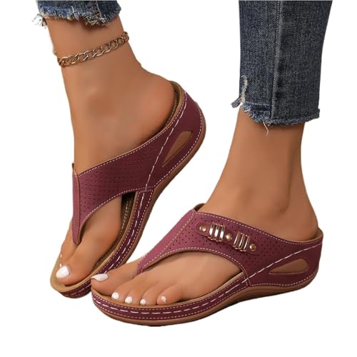 VCSZYAFX Damen Hausschuhe Rutschfeste Weiche Plateauschuhe Sandalen Slides Damen(Red,42) von VCSZYAFX