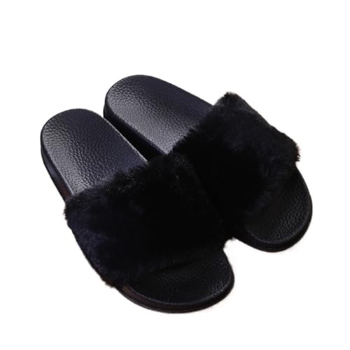 VCSZYAFX Damen Hausschuhe Weiche Plüsch Warm Offene Zehen Atmungsaktive(Black,37) von VCSZYAFX