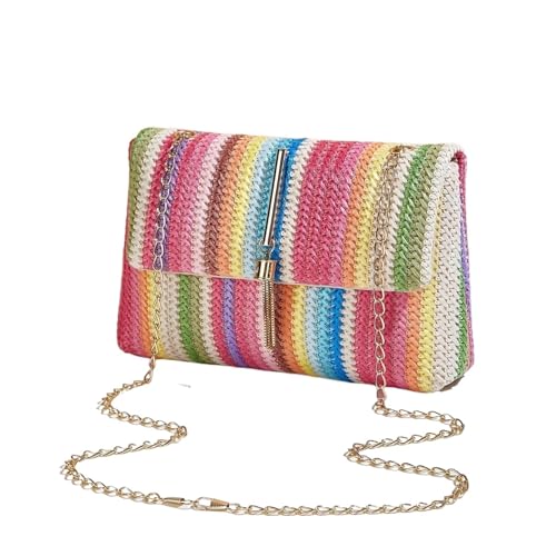 VCSZYAFX Damen Kette UmhäNgetasche Damen-Umhängetasche aus Stroh, verstellbarer Schultergurt, Geldbörse FüR Pendler, Shopping, Reisen Und Partys(Color4) von VCSZYAFX