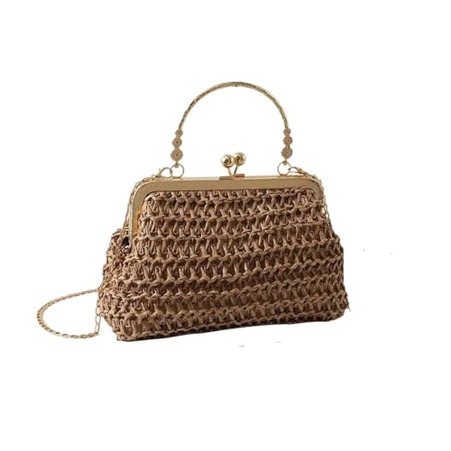 VCSZYAFX Damen Kette UmhäNgetasche Sommer Strand Tragetaschen Kette Umhängetaschen Damen Stroh Taschen FüR Pendler, Shopping, Reisen Und Partys(Brown02) von VCSZYAFX