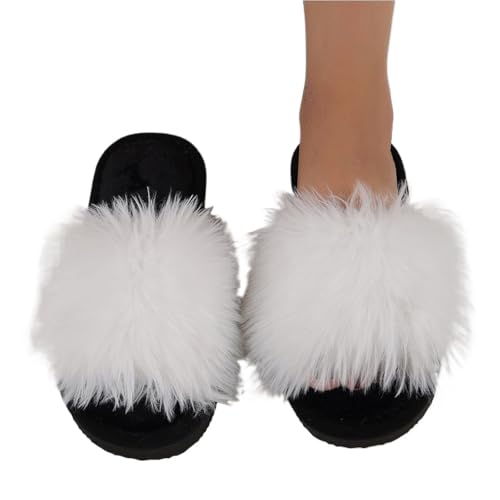 VCSZYAFX Damen Plüsch Hausschuhe Leichte Offene Zehen Slides(White,38-39) von VCSZYAFX