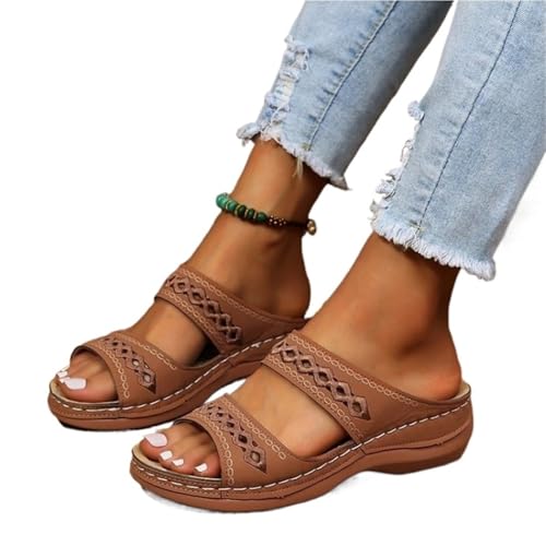 VCSZYAFX Damen Sandalen Hausschuhe Offene Zehenpartie Outdoor Indoor Slipper Schuhe(Brown,42) von VCSZYAFX