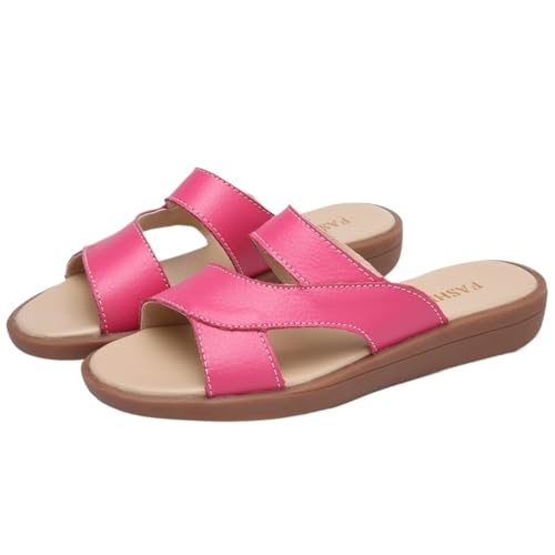 VCSZYAFX Damen Sandalen Sommerschuhe Strandschuhe Leder Slipper(Pink,37) von VCSZYAFX
