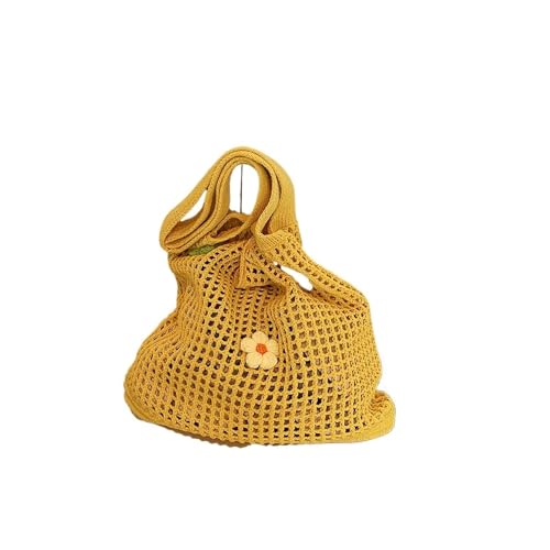 VCSZYAFX Damen Stricktasche Gehäkelte Schultertasche mit Blumendekor Mode Tote Handtaschen(Yellow) von VCSZYAFX