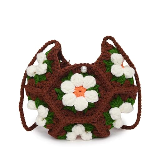 VCSZYAFX Dreidimensionale Puffblume Ein-Schulter-Crossbody-Halbmondtasche Reine handgemachte Tasche(Brown) von VCSZYAFX