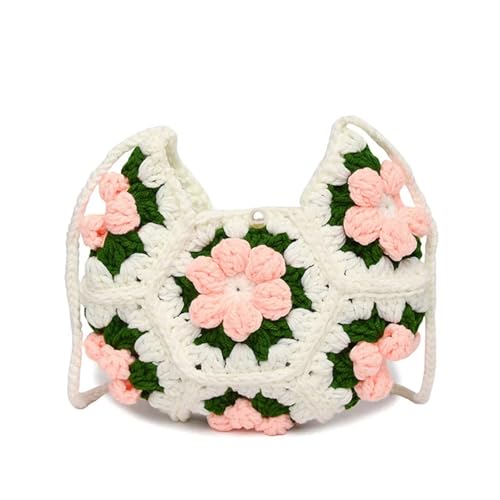 VCSZYAFX Dreidimensionale Puffblume Ein-Schulter-Crossbody-Halbmondtasche Reine handgemachte Tasche(White) von VCSZYAFX