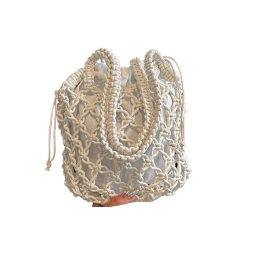 VCSZYAFX Eimer Schultertasche Handarbeit Aushöhlen Baumwolle Seil Häkeltasche Kleine Handtasche for Frauen(Beige) von VCSZYAFX