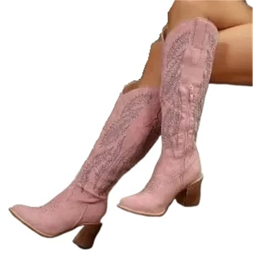 VCSZYAFX Frauen Dicke Absätze Westernstiefel Herbst Chunky Kniehohe Cowboy Frau Spitzschuh Hochhackige Lange Botas(39) von VCSZYAFX