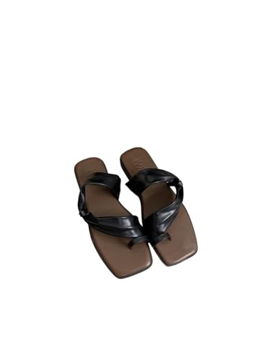 VCSZYAFX Frauen Open Toe Slipper Sandalen Frau Flache Heels Sandalias Dame Casual Schuhe(Black,37) von VCSZYAFX