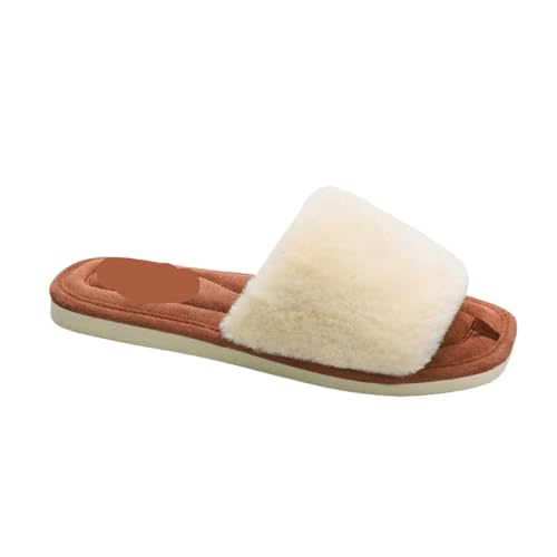 VCSZYAFX Frauen Plüsch Flache Hausschuhe Warme Rutschen Gemütliche Weiche Schuhe(Beige,38) von VCSZYAFX