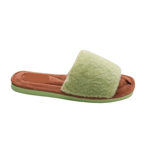 VCSZYAFX Frauen Plüsch Flache Hausschuhe Warme Rutschen Gemütliche Weiche Schuhe(Green,37) von VCSZYAFX