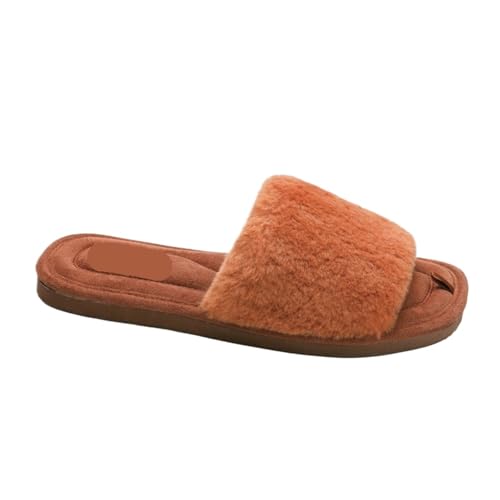 VCSZYAFX Frauen Plüsch Flache Hausschuhe Warme Rutschen Gemütliche Weiche Schuhe(Red,40) von VCSZYAFX