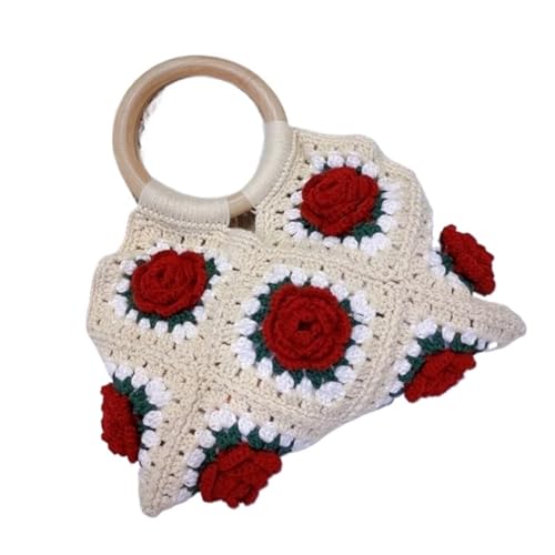 VCSZYAFX Gehäkelte Rosenblume Damen Handtasche Handgelenk Strandtasche von VCSZYAFX