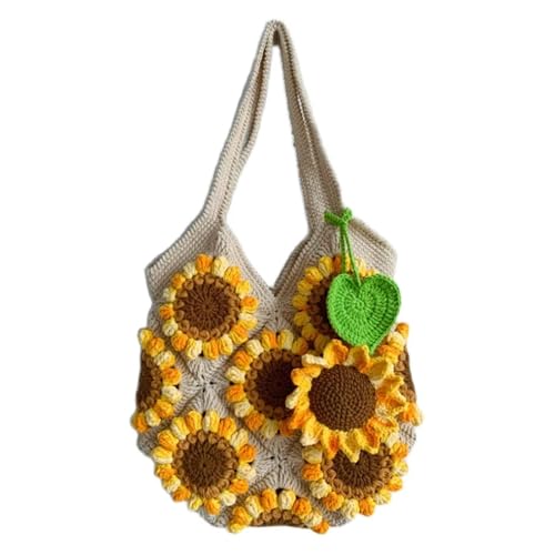 VCSZYAFX Gehäkelte Sommer-Strandtasche mit Blumenmuster, handgefertigt, Schultertasche von VCSZYAFX