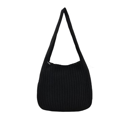 VCSZYAFX Gestrickte Einkaufstasche for Damen, weiche Tragetasche, große Kapazität, Umhängetasche, Handtasche(Black) von VCSZYAFX