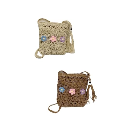 VCSZYAFX Gewebte Einkaufstasche Damen Handarbeit Gestrickte Schulter Häkelhandtasche Strandtaschen(Beige) von VCSZYAFX