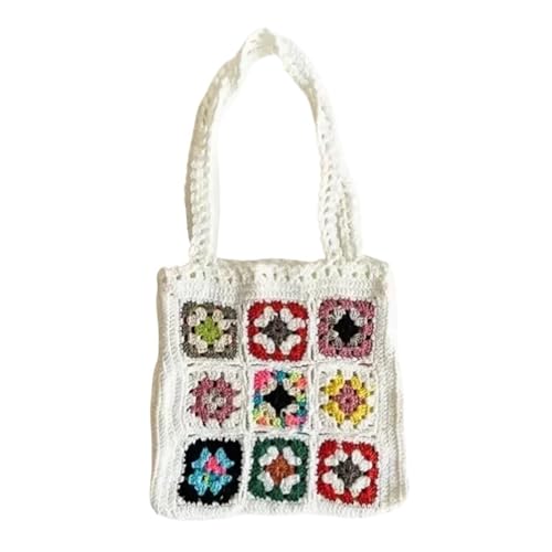 VCSZYAFX Gewebte Tote Strand Handtasche Floral handgemachte Weben Schulter häkeln Tasche(White) von VCSZYAFX